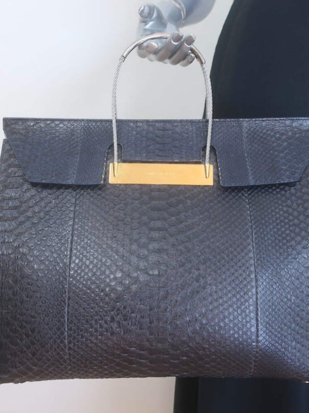 Balenciaga Large Cable Flap Shopper Tote Black Snakeskin & White Leather